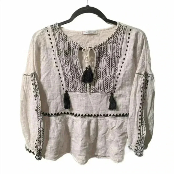 Mango Suit White Embroidered Peasant Blouse S - Picture 1 of 9